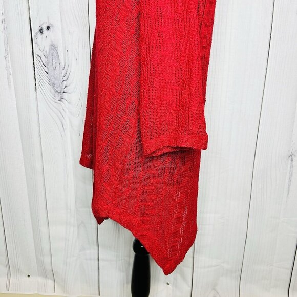 Chicos Womens Sweater Sz 2 Large Red Asymmetrical Pullover V-Neck Open-Knit - Picture 6 of 10